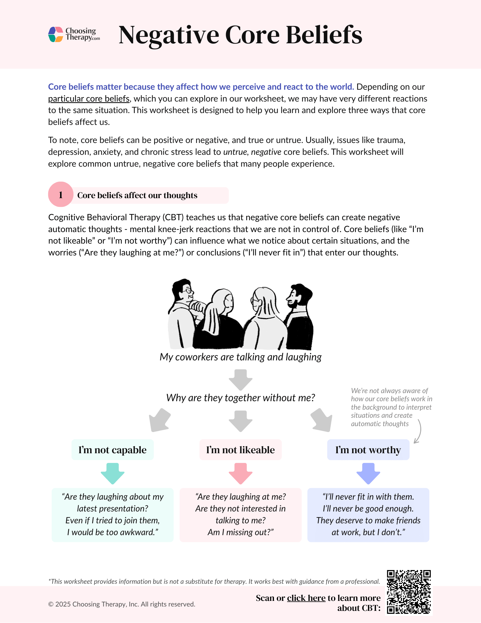 Free Negative Core Beliefs Worksheet Printable PDF ChoosingTherapy