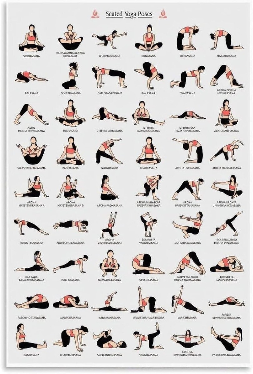 Free Printable Chair Exercises Chair Yoga Pose Poster Yoga Chart Yoga Chair Exercise Chart Prints