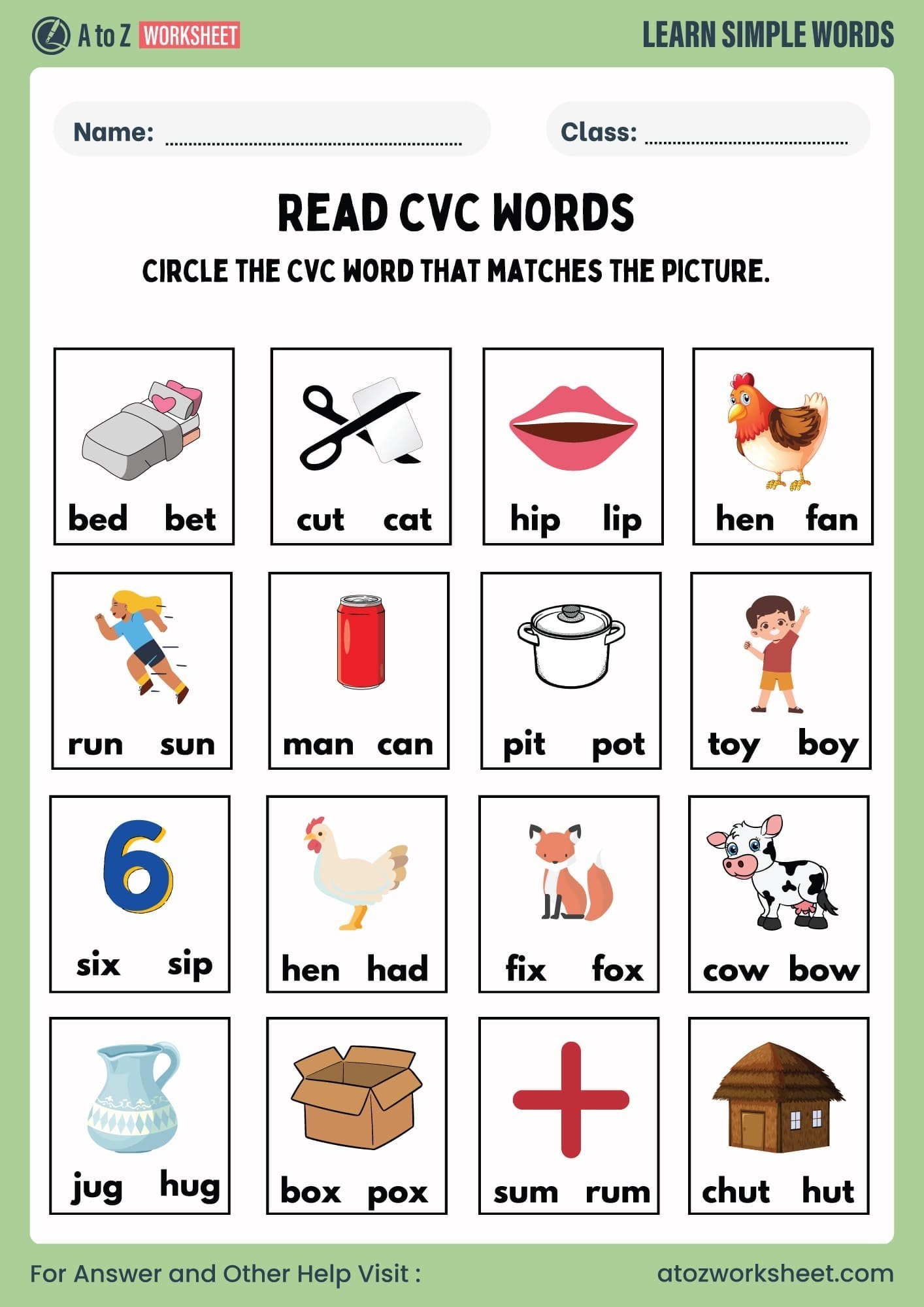 Free Printable CVC Words Worksheets For Kids PDF With Answers A To Z Worksheet Free Printable CVC Words Worksheets For Kids PDF With Answers A To Z Worksheet