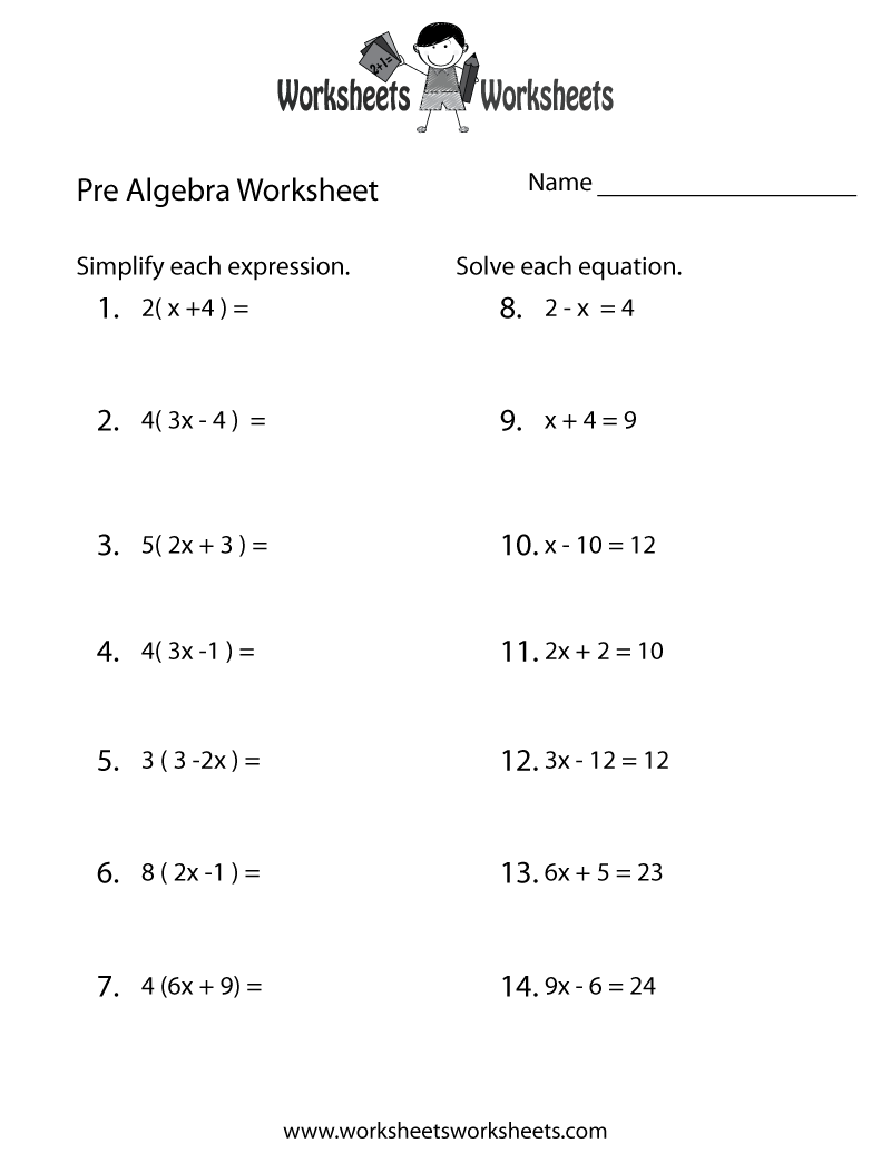 Free Printable Pre Algebra Review Worksheet
