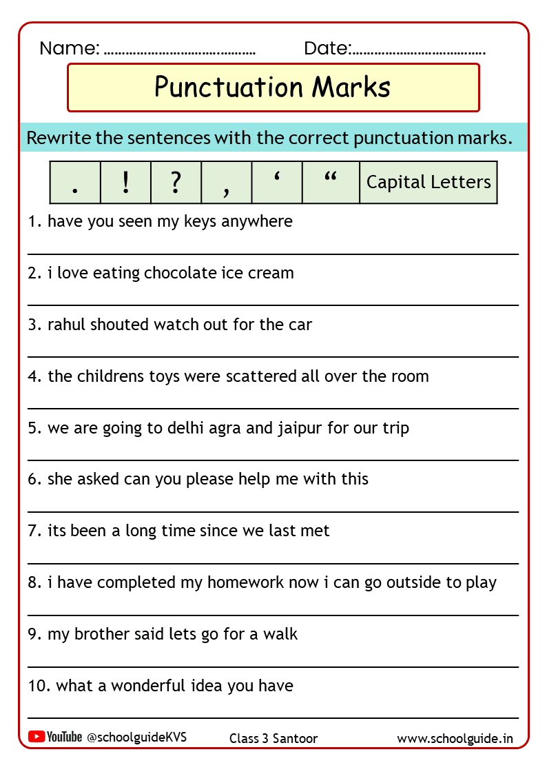 punctuation practice worksheets