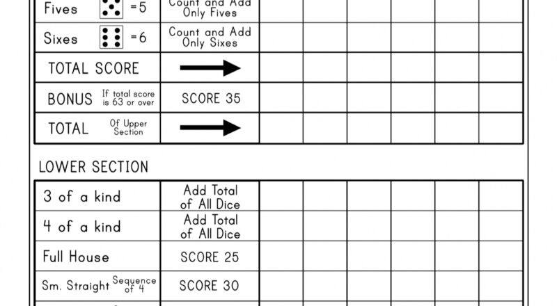 Free Printable Yahtzee Score Card Paper Trail Design