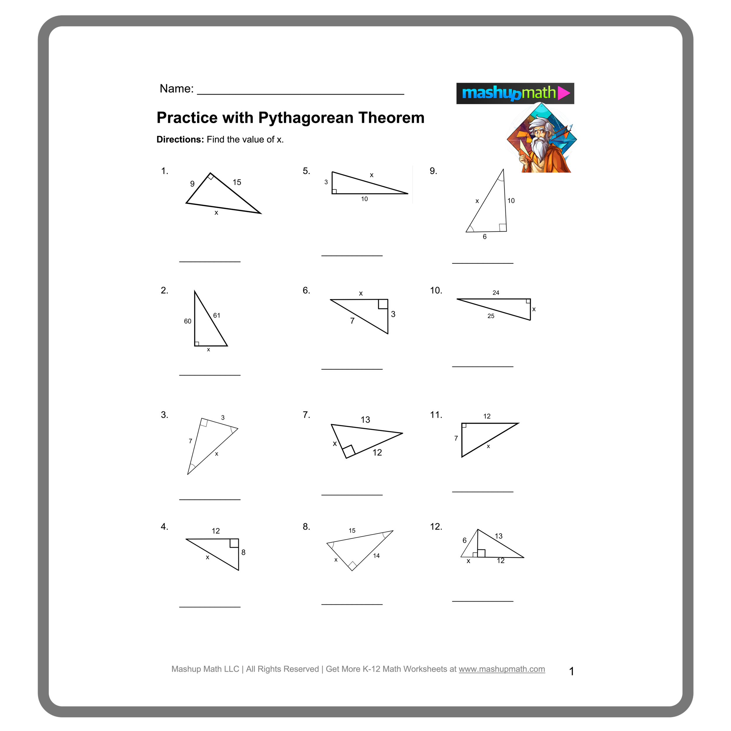pythagorean theorem worksheet pdf