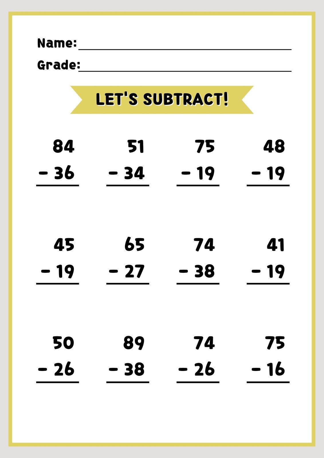 math subtraction worksheets