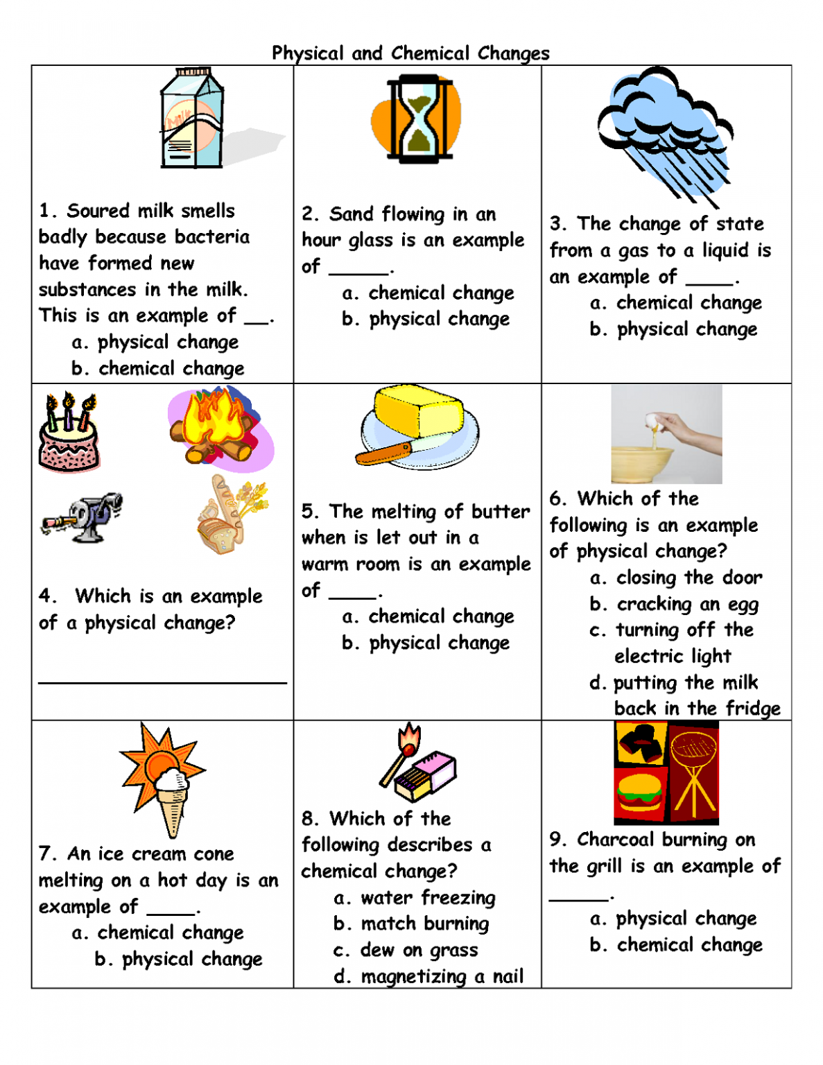 physical and chemical changes worksheet
