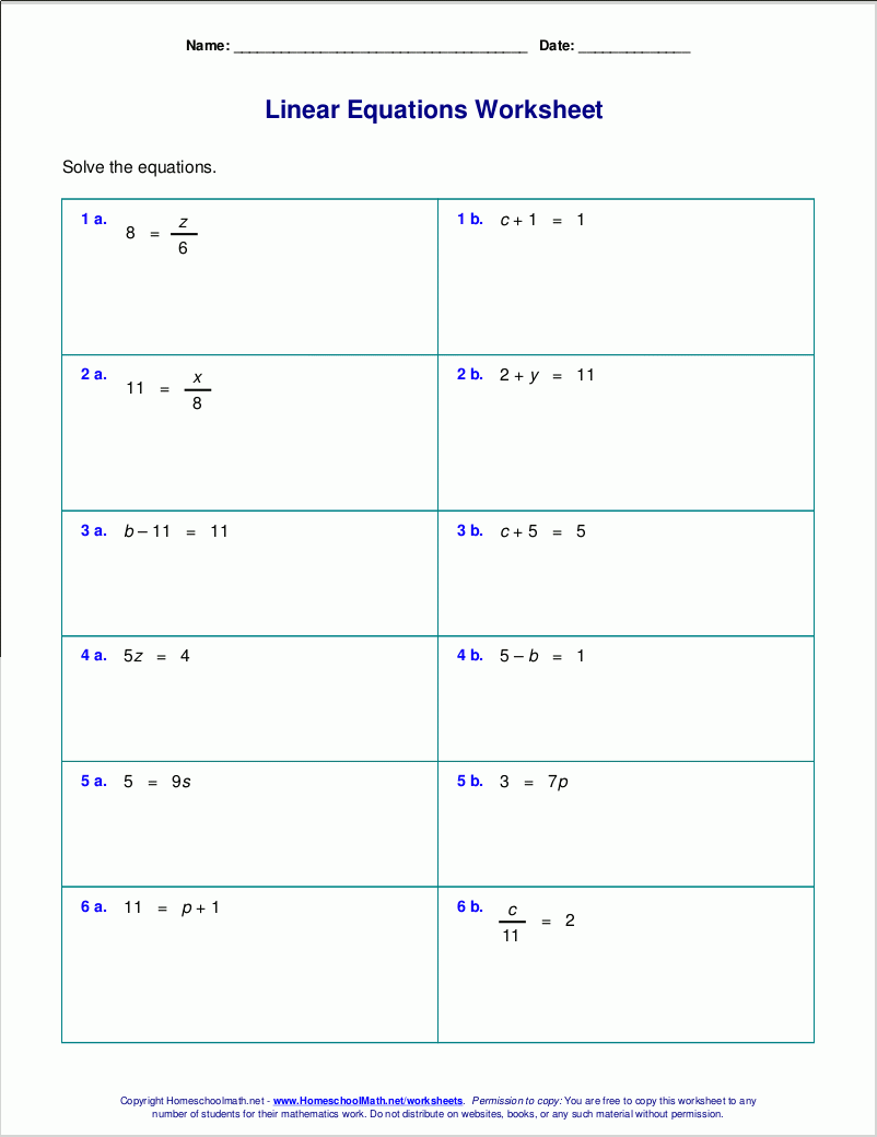 solving one step equations worksheet