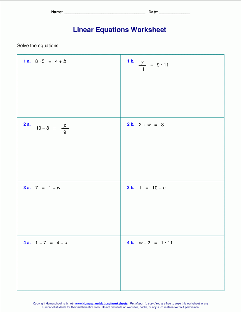 Free Worksheets For Linear Equations grades 6 9 Pre algebra Algebra 1 Free Worksheets For Linear Equations grades 6 9 Pre algebra Algebra 1