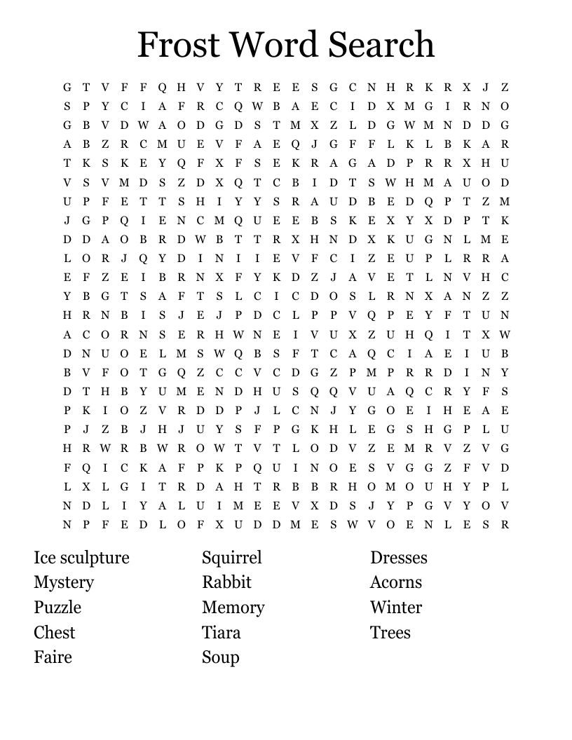 Frost Word Search WordMint Frost Word Search WordMint