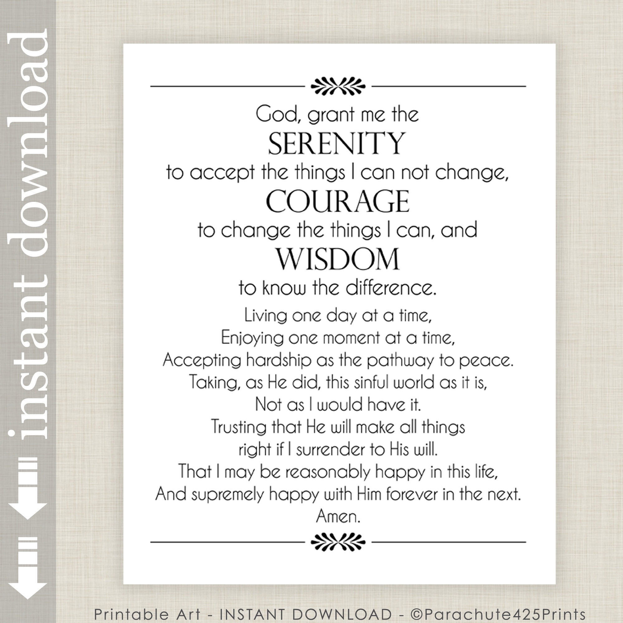 Full Serenity Prayer Printable Wall Art Inspirational Quote For AA Support Etsy Full Serenity Prayer Printable Wall Art Inspirational Quote For AA Support Etsy
