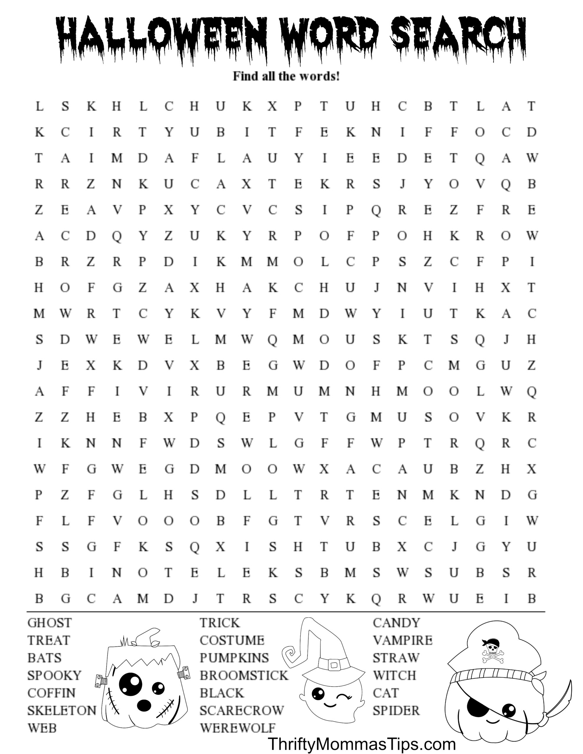 halloween word search printable