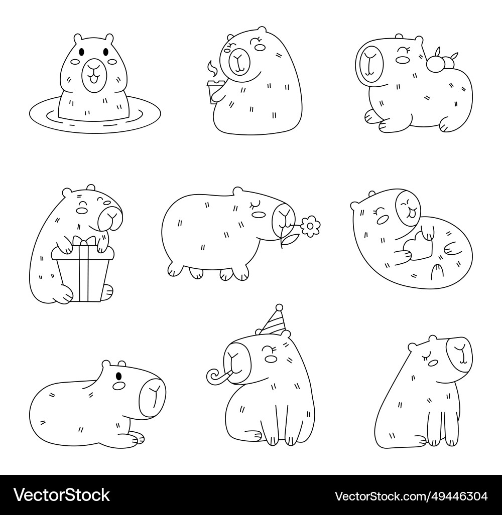 Funny Cartoon Capybara Coloring Page Cute Royalty Free Vector VectorStock