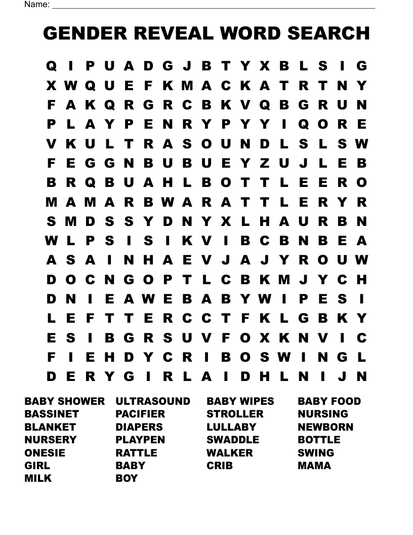 GENDER REVEAL WORD SEARCH WordMint