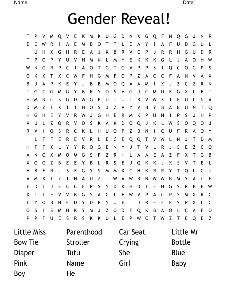 Gender Reveal Word Search WordMint