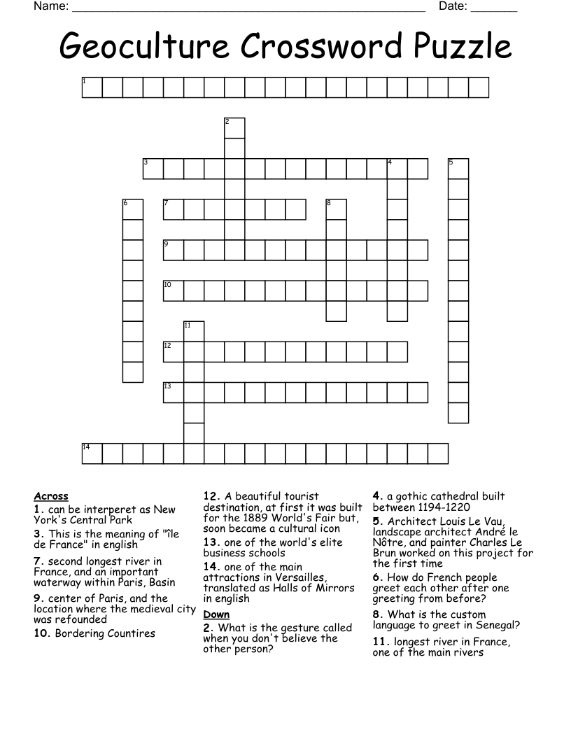 Geoculture Crossword Puzzle WordMint