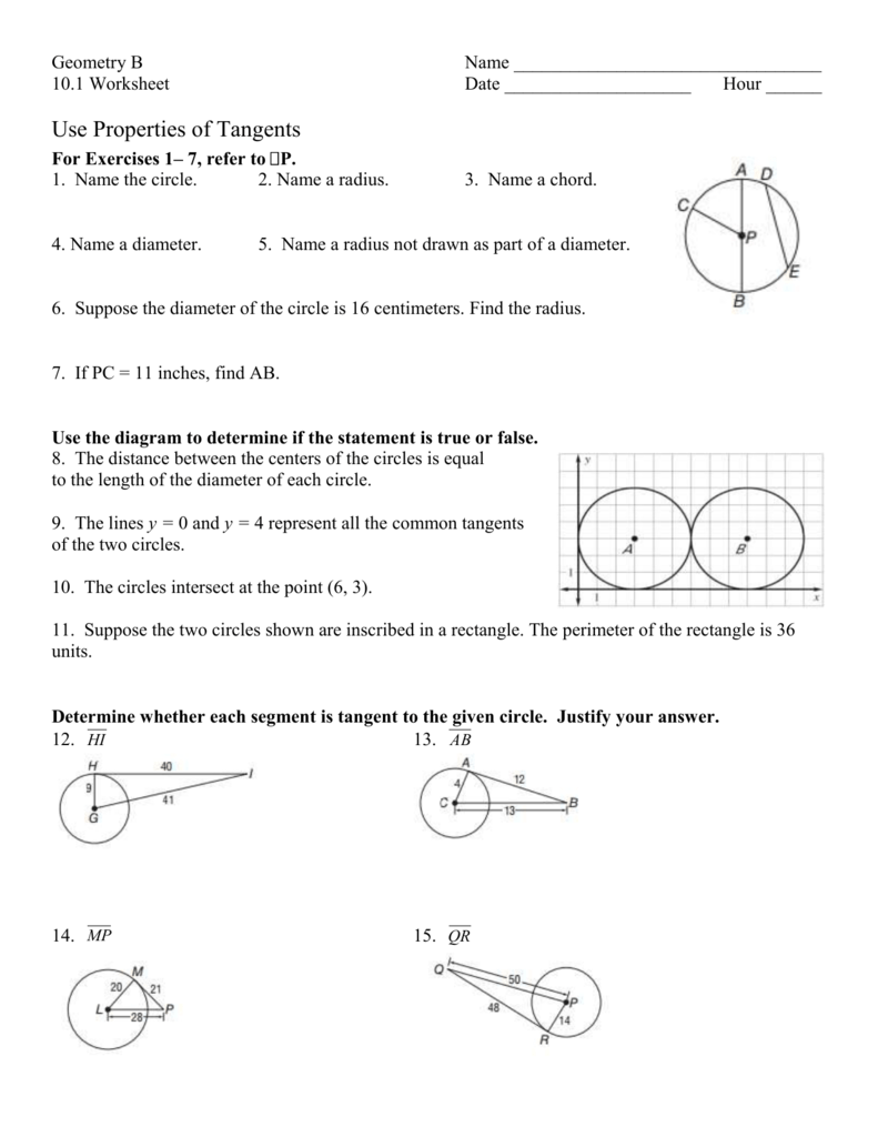 Geometry Tangents Worksheet Properties Problems Geometry Tangents Worksheet Properties Problems