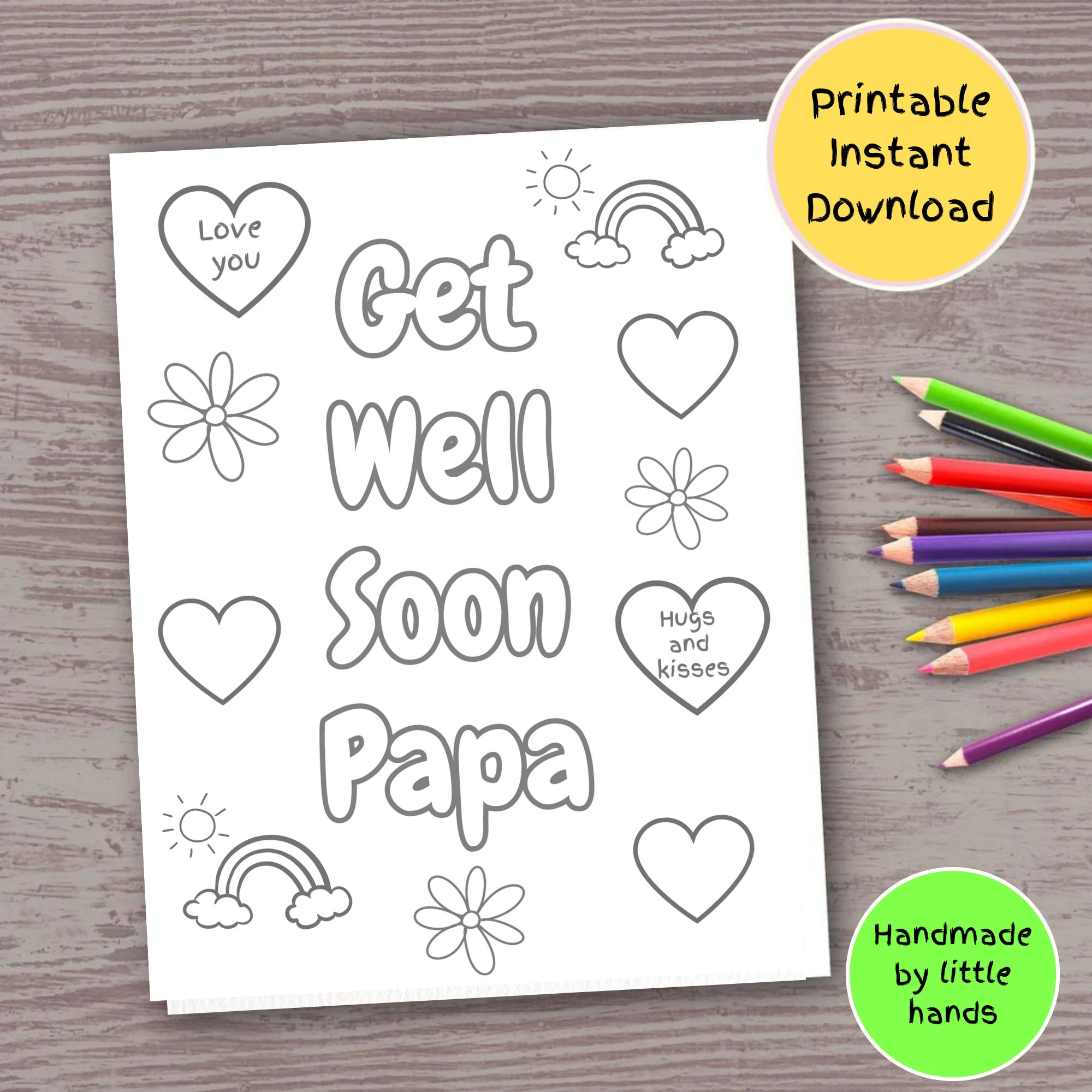 Get Well Soon Papa Coloring Page Kids Printable Card digital Download Etsy