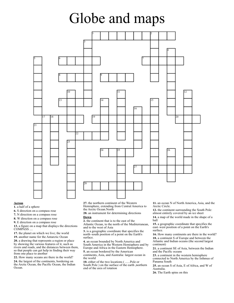 Globe And Maps Crossword WordMint Globe And Maps Crossword WordMint