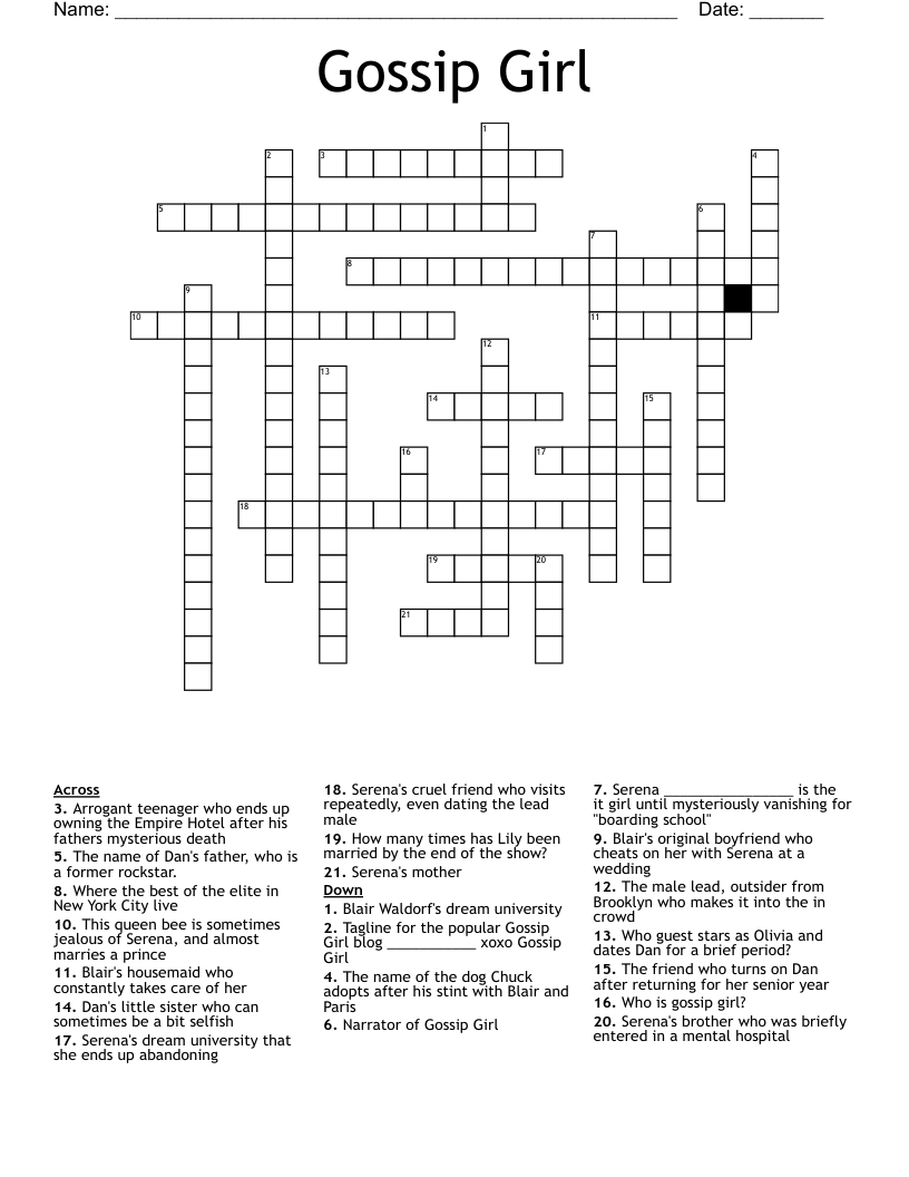 Gossip Girl Crossword WordMint