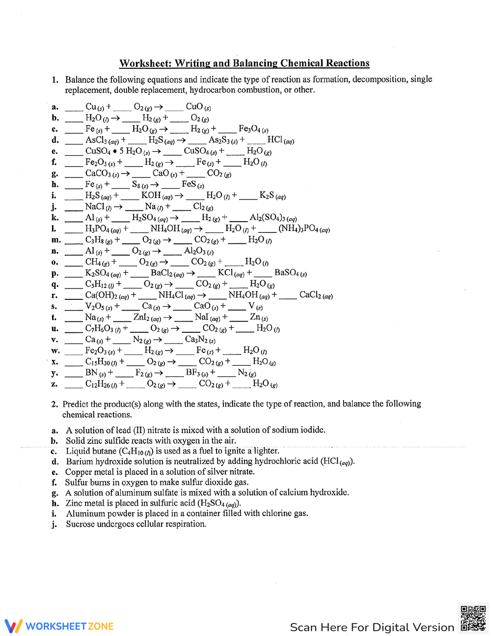 Grade 10 Balancing Chemical Equations Fill In The Blanks Worksheets Grade 10 Balancing Chemical Equations Fill In The Blanks Worksheets