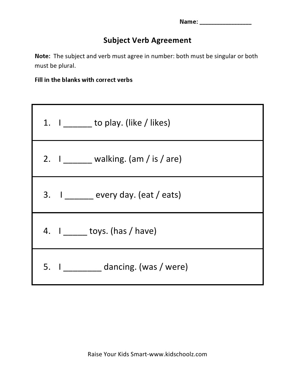 Grade 3 Subject Verb Agreement Worksheet 1 Kidschoolz