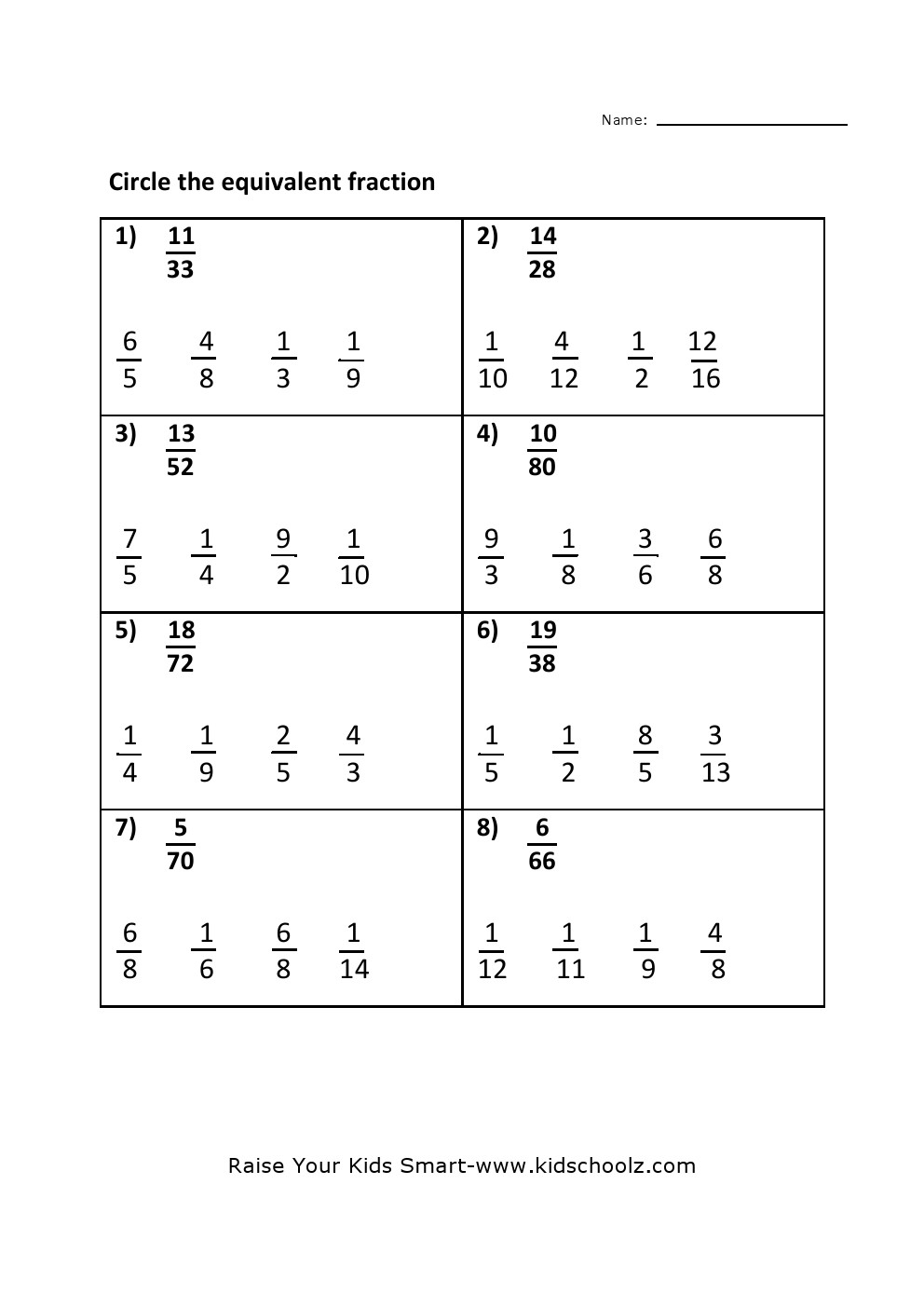 Grade 4 Equivalent Fraction Worksheet 4 Kidschoolz Grade 4 Equivalent Fraction Worksheet 4 Kidschoolz