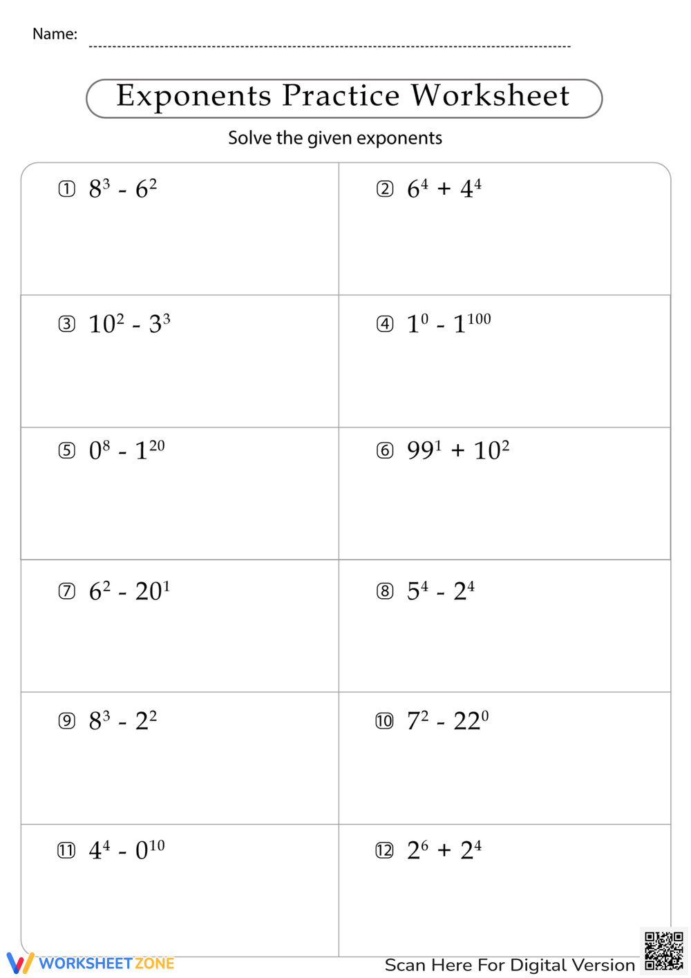 Grade 5 Exponents Worksheets