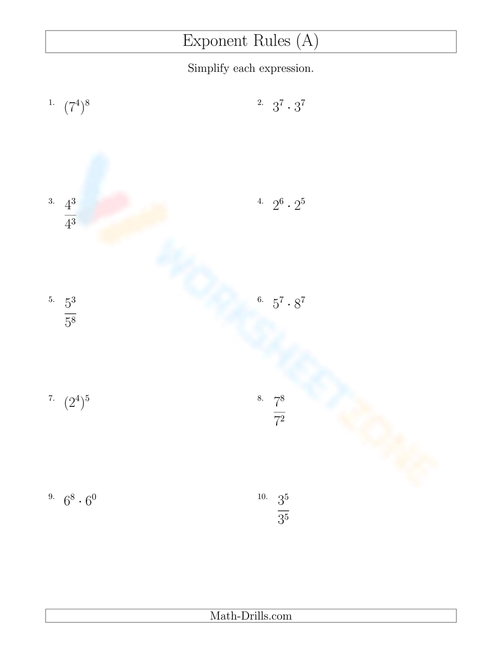 exponent practice worksheet