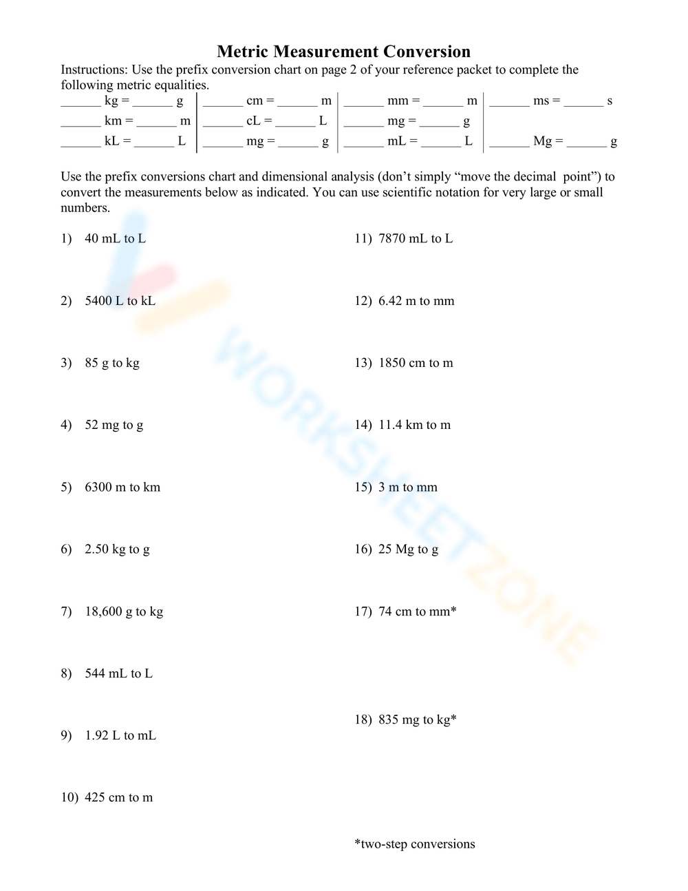 Grade 8 Dimensional Analysis Worksheets Printable
