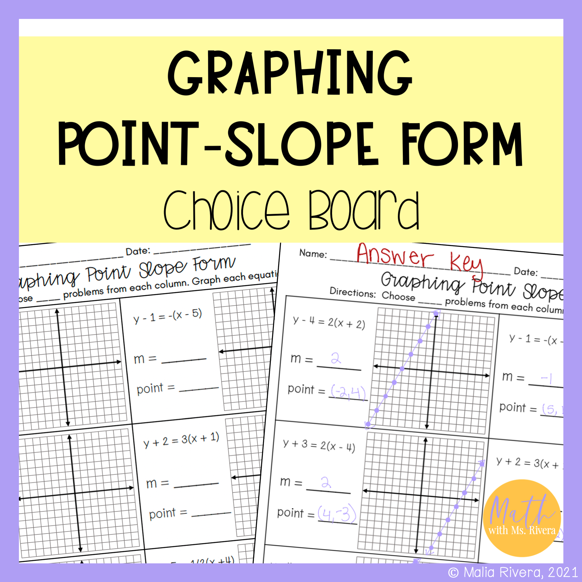 Graphing Linear Equations In Point Slope Form Choice Board Worksheet For Algebra 1 Classful Graphing Linear Equations In Point Slope Form Choice Board Worksheet For Algebra 1 Classful
