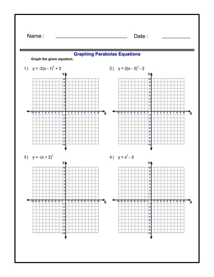 graphing quadratic equations worksheet graphing quadratic equations worksheet