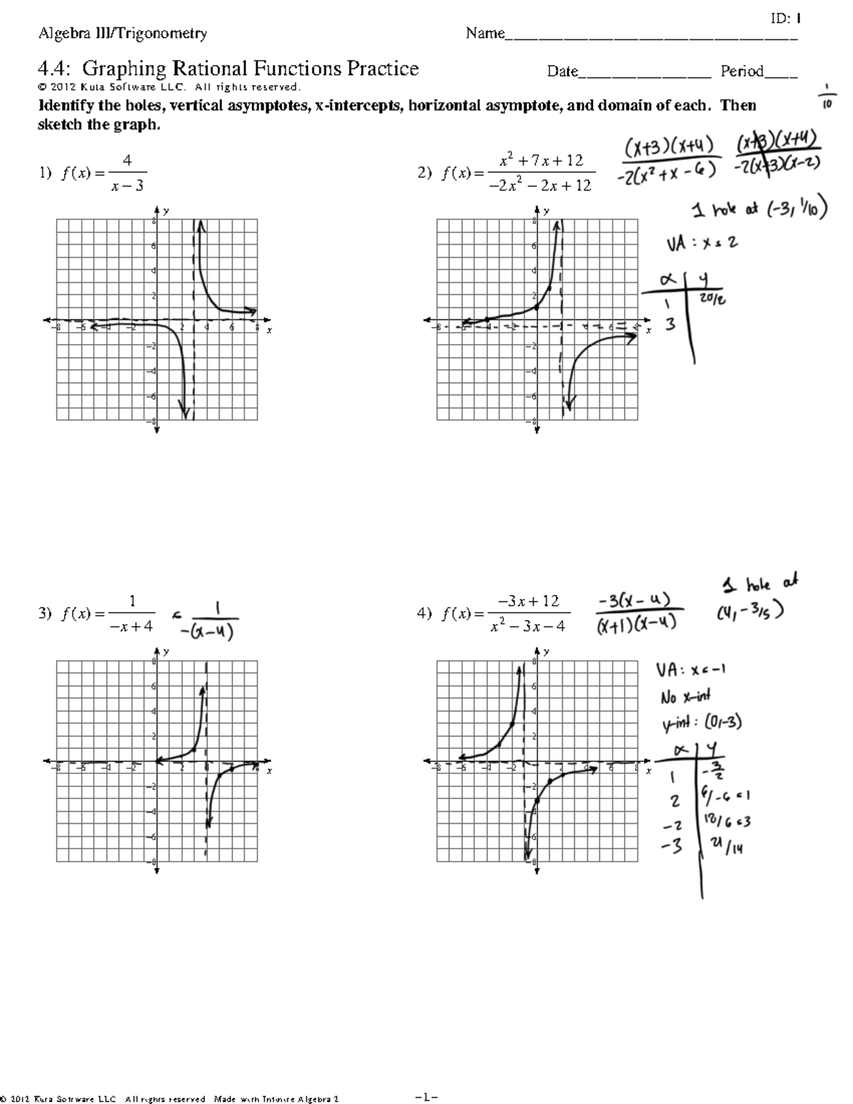 Graphing Rational Functions Worksheet 2 Algebra III Trigonometry Studocu Graphing Rational Functions Worksheet 2 Algebra III Trigonometry Studocu
