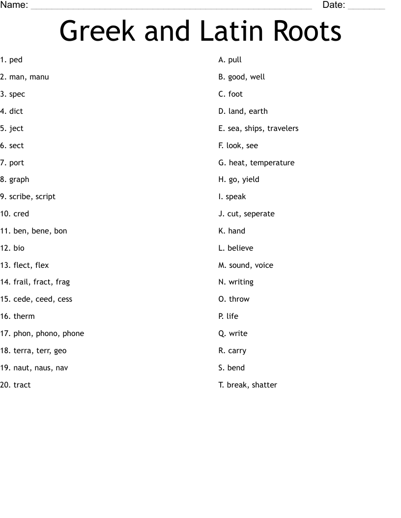 Greek And Latin Roots Worksheet WordMint Greek And Latin Roots Worksheet WordMint