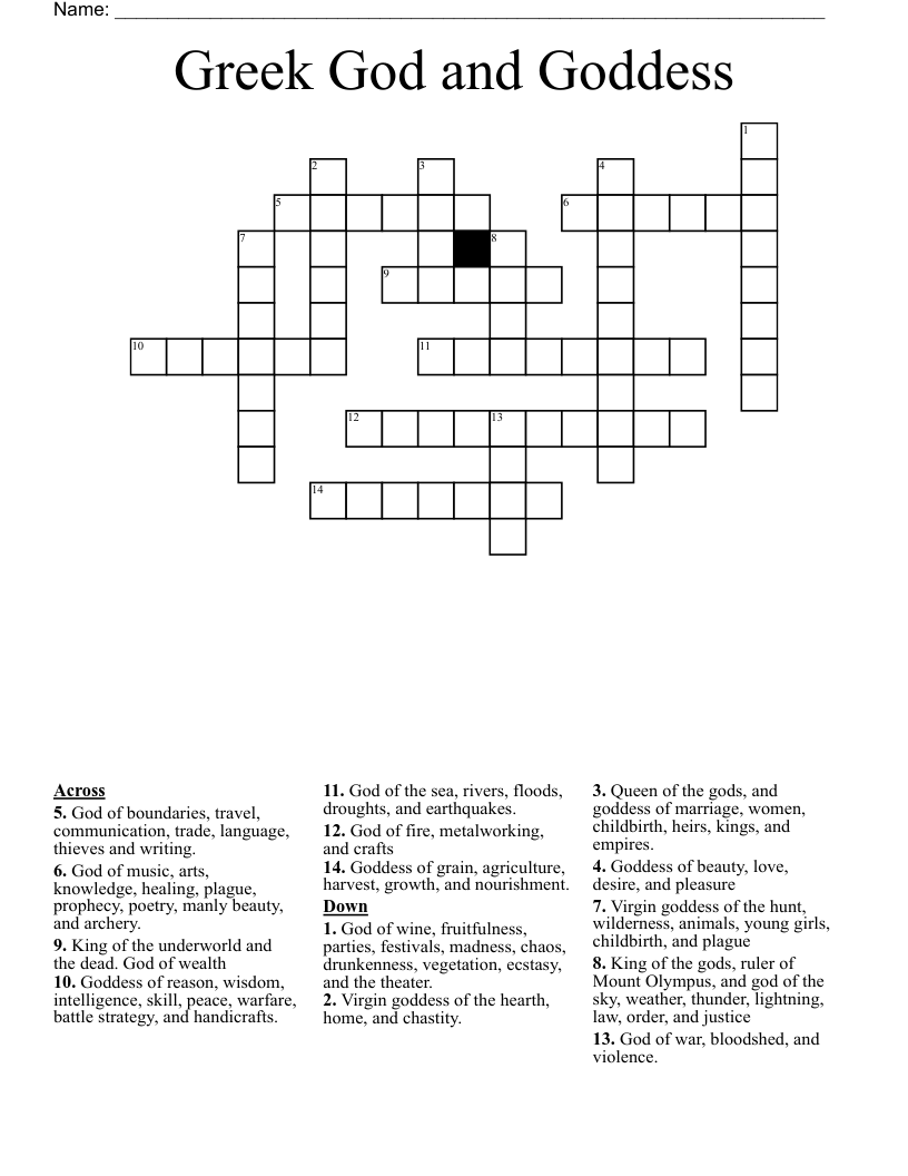 Greek God And Goddess Crossword WordMint