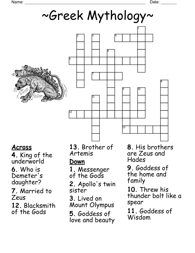 Greek Mythology Crossword WordMint