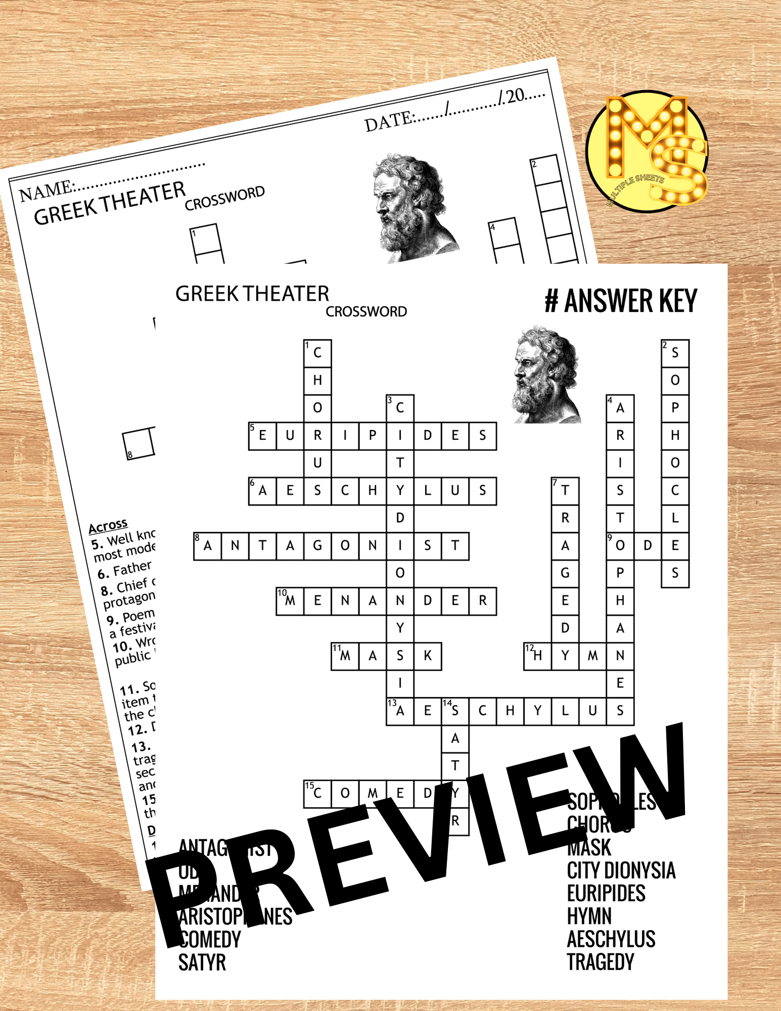 Greek Theatre Worksheets Crossword Word Scramble Word Search Made By Teachers