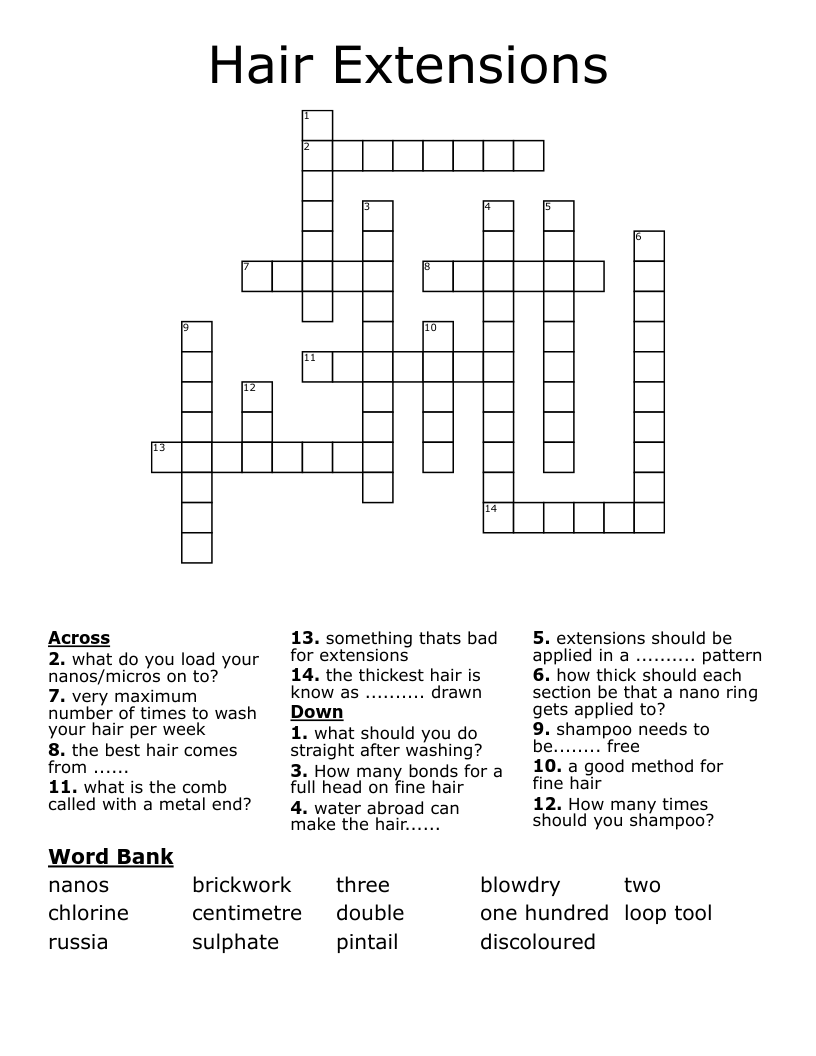 Hair Extensions Crossword WordMint