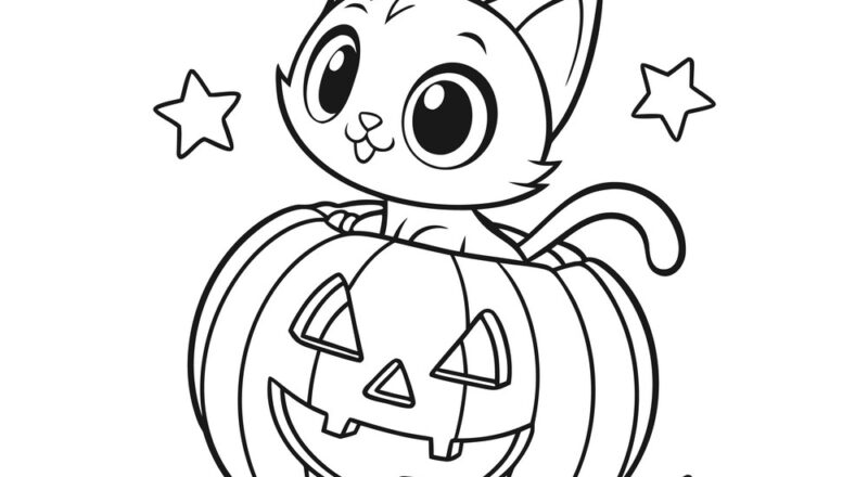 Halloween Cat Coloring Page Royalty Free Vector VectorStock