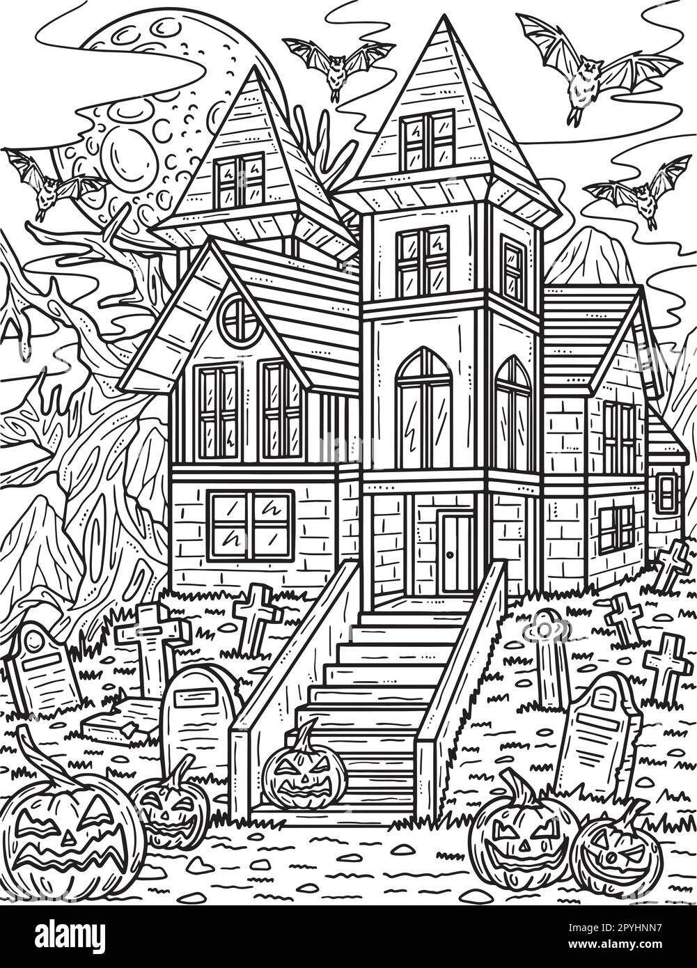 Halloween Spooky House Coloring Page Cut Out Stock Images Pictures Alamy
