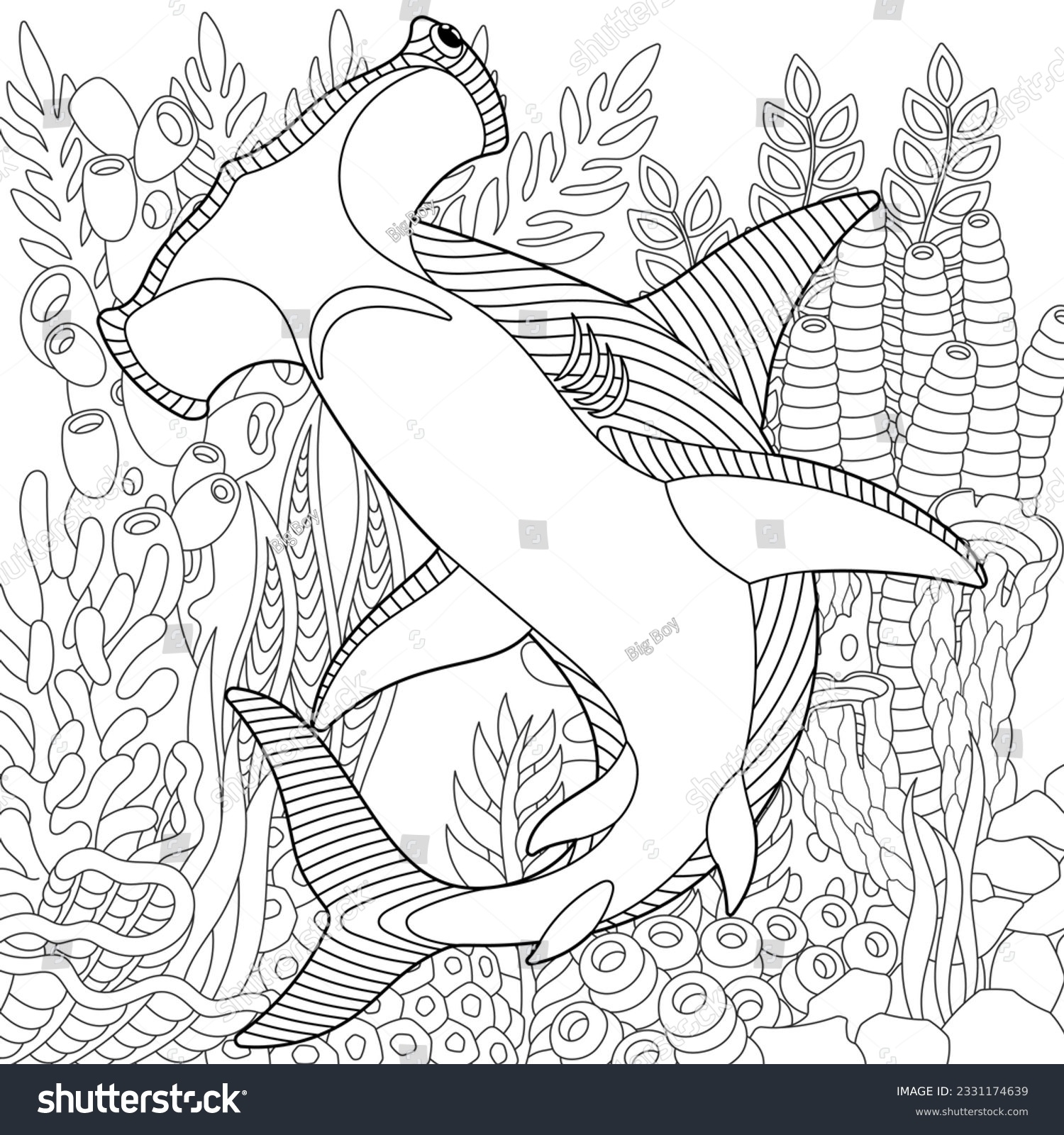 Hammerhead Shark Coloring Page Outline Sea Stock Vector Royalty Free 2331174639 Shutterstock