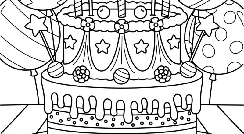 Happy Birthday Cake Coloring Page For Kids Royalty Free Vector VectorStock