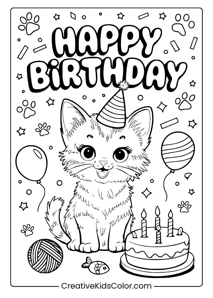 Happy Birthday Coloring Pages Free Printable PDFs 