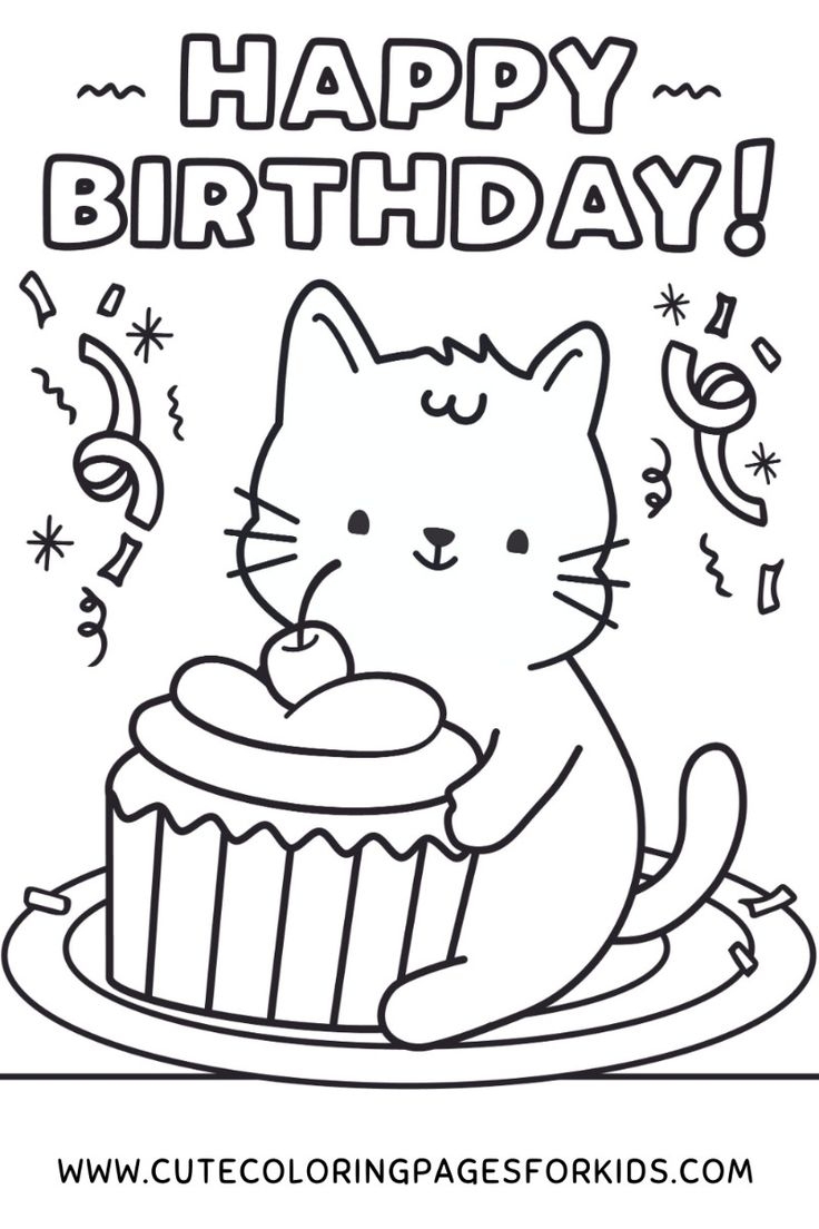 Happy Birthday Kitty Cat Cute Free Printable Coloring Page For Kids Happy Birthday Kitty Cat Cute Free Printable Coloring Page For Kids