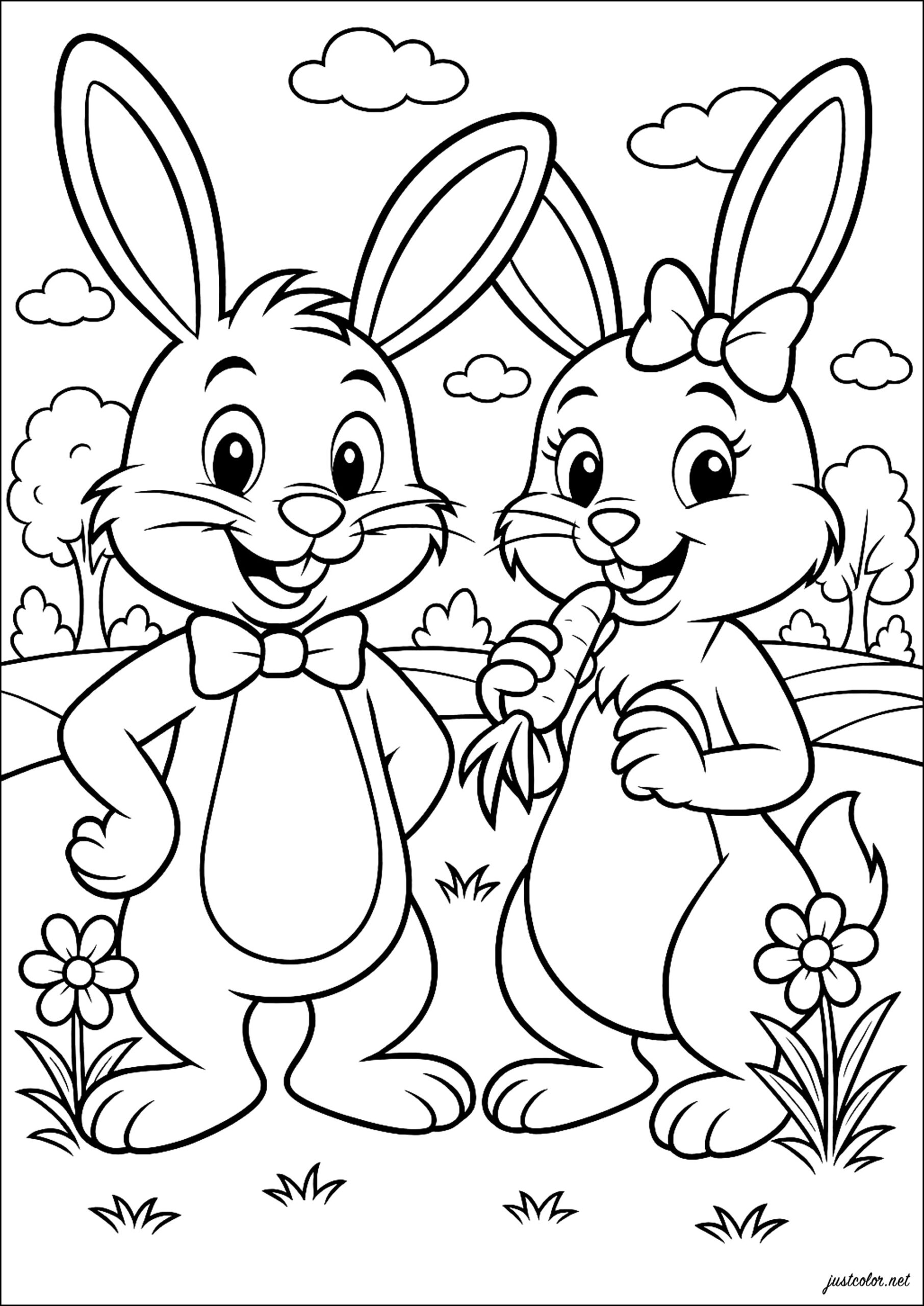 Happy Bunnies In The Garden Rabbit Bunny Coloring Pages Happy Bunnies In The Garden Rabbit Bunny Coloring Pages