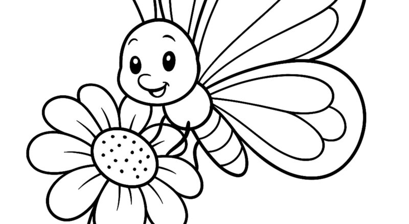 Happy Butterfly On A Flower Butterfly Coloring Pages