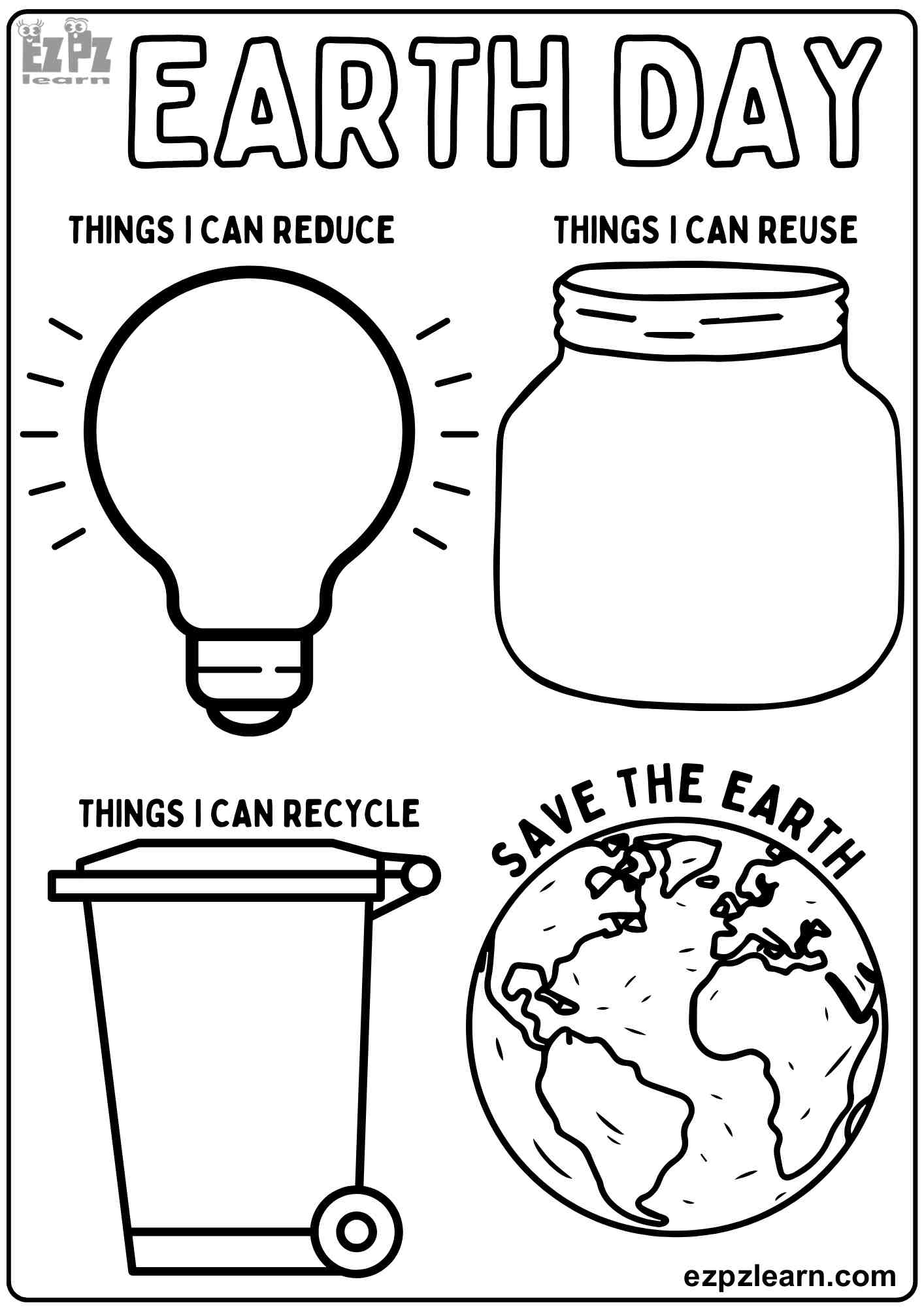 Happy Earth Day Drawing Activity For Kids Reduce Reuse And Recycle Free Printable PDF Ezpzlearn