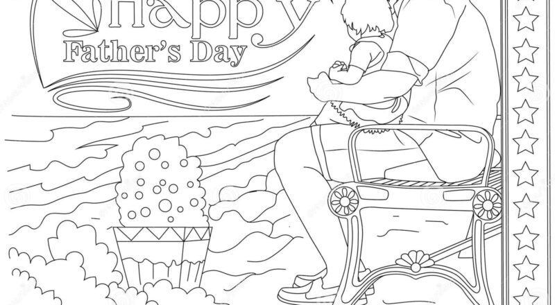Happy Father S Day Coloring Page Father And Child On Bench Black And White Line Art Illustration For Coloring Stock Vector Illustration Of Special Coloring 383762410
