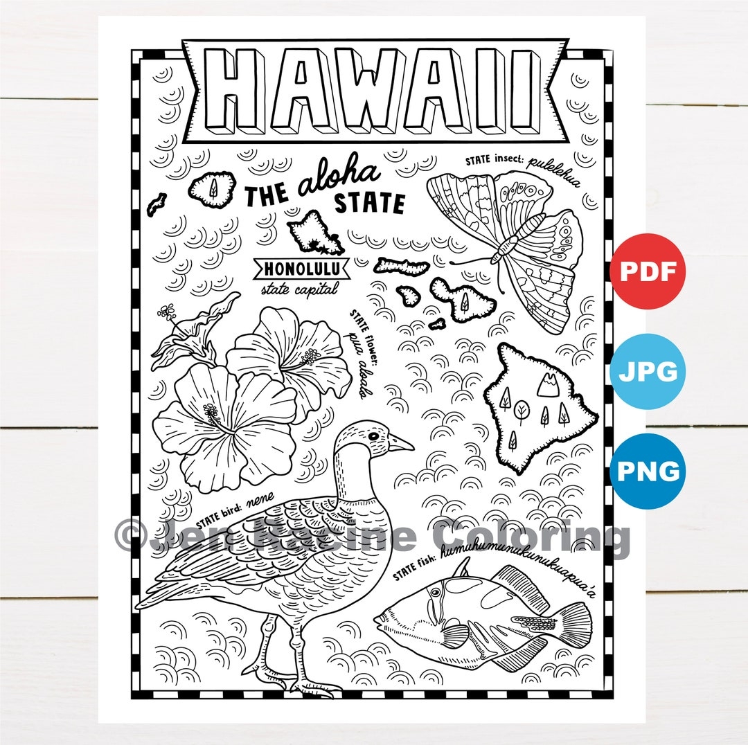 Hawaii Coloring Page United States State Map Wildlife State Symbols Flowers Coloring Pages Etsy Hawaii Coloring Page United States State Map Wildlife State Symbols Flowers Coloring Pages Etsy