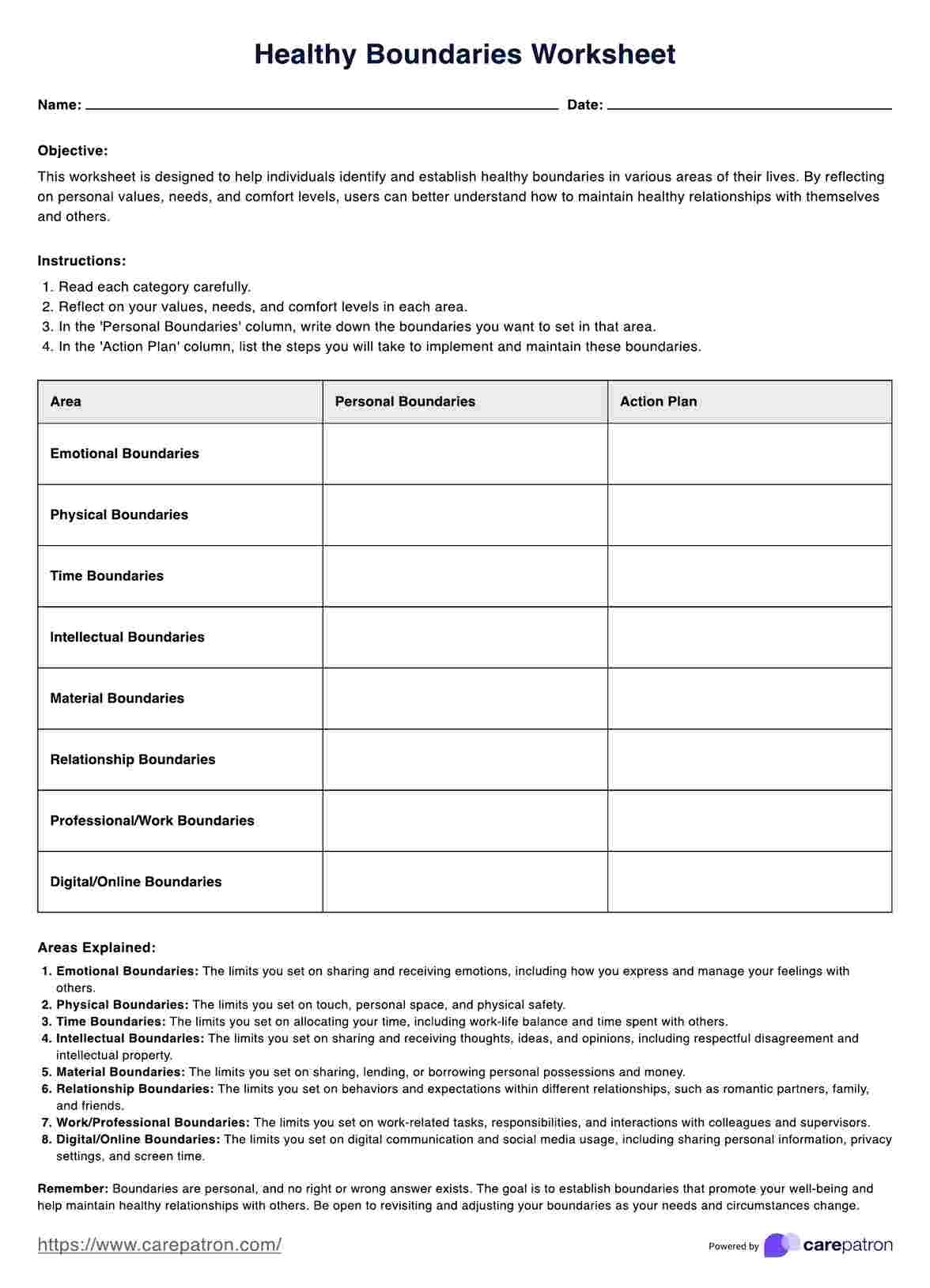 setting boundaries worksheet