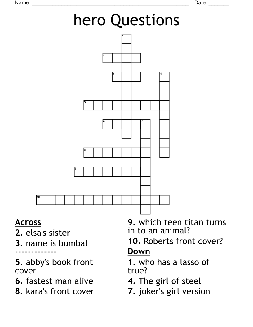 Hero Questions Crossword WordMint