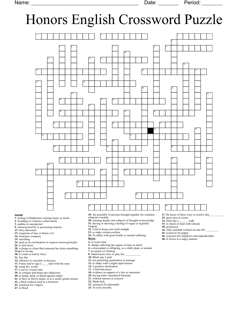 Honors English Crossword Puzzle WordMint Honors English Crossword Puzzle WordMint